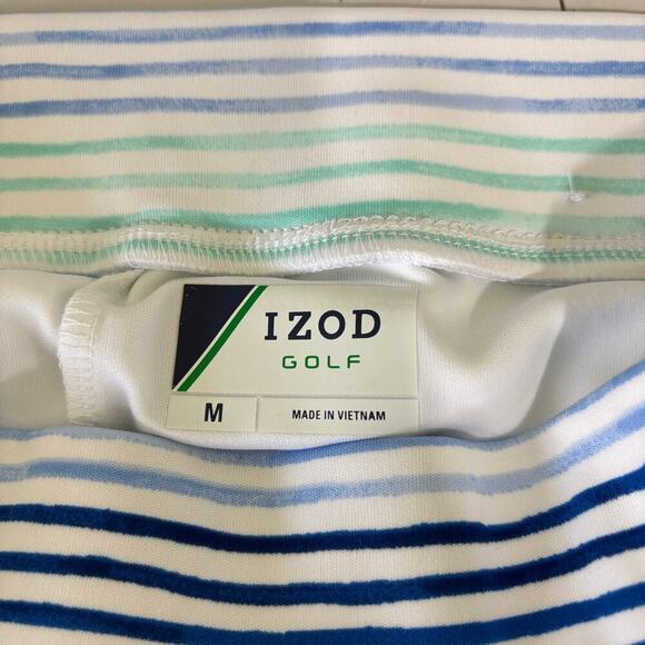 Izod Womens Golf Skort Size M White Blue Multi Stripe Stretch Pull On Pocket - Picture 2 of 12